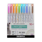 Zebra - Surligneur à double pointe - point et puce, Pointe fine - Couleurs assorties - Paquet de 10-Double pointe – point et puce