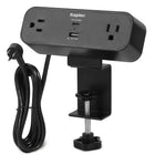 Kopplen - Barre d’alimentation avec pince de fixation, USB-C PD 65 W et USB-A 18 W – Noire-Barre d’alimentation 4-en-1 avec pince de fixation : Cette unité combine deux prises CA, un port USB-A et un port USB-C dans un design compact à pince, offrant une solution sans encombrement pour recharger jusqu’à quatre appareils simultanément