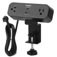 Kopplen - Barre d’alimentation avec pince de fixation, USB-C PD 65 W et USB-A 18 W – Noire-Barre d’alimentation 4-en-1 avec pince de fixation : Cette unité combine deux prises CA, un port USB-A et un port USB-C dans un design compact à pince, offrant une solution sans encombrement pour recharger jusqu’à quatre appareils simultanément