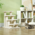 PawHut - Escalier pour animaux à 4 marches avec poteau à griffer recouvert de tapis - blanc crème-Convient aux animaux âgés, arthritiques ou en convalescence 