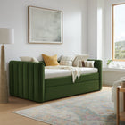 Modway - Veyla Chenal Touffé Performance Velvet Lit de jour jumelle avec Trundle, Vert mousse-Châssis rembourré à touffe de canal