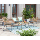 Manhattan Comfort - Ensemble de conversation moderne Antibes pour patio, 4 personnes, avec table basse - beige et gris - ensemble de 4-Dimensions de la chaise : 25,95" longueur, 27,17" profondeur, 33,47" hauteur