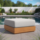 Modway - Tahoe Terrasse extérieure Bois d’acacia Ottoman in Gris clair naturel-Rembourrage en mousse dense