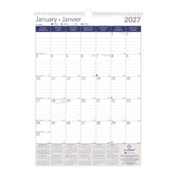 Blueline - 2027 Calendrier mural mensuel DuraGlobe - 12 po x 17 po - bilingue-12 mois, de janvier à décembre