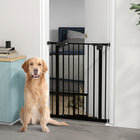 PawHut - Porte pour animaux de compagnie 36" avec porte de passage - Noir-La porte peut se fermer automatiquement lorsque son angle d'ouverture est inférieur à 90°, et rester ouverte lorsqu'il dépasse 90° (ne peut pas se fermer lorsque l'angle est inférieur à 15°)