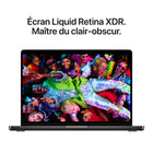 Apple - MacBook Pro 14 po - M5 Max - CPU 18 cœurs - SSD 2 To - Mémoire 36 Go - Noir infini-Écran pro éclatant - L'écran Liquid Retina XDR 14,2 po affiche des pics de luminosité à 1 600 nits, jusqu'à 1 000 nits de luminosité en continu et un contraste de 1 000 000:1