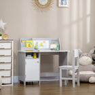 Qaba - Ensemble bureau et chaise pour enfants (2 pièces) avec tableau blanc et rangement - Gris-Utilisez un tableau blanc pour des exercices d'écriture ou des rappels  