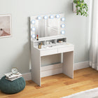 HOMCOM - Coiffeuse avec miroir éclairé et station de charge - 31,5 po L x 15,7 po l x 53,1 po H - blanc-Les panneaux de particules revêtus de mélamine résistent à l'usure 
