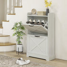 HOMCOM - Armoire à chaussures style ferme mince avec 2 tiroirs basculants et étagères réglables - blanc vieilli-Peut accueillir jusqu’à 8 paires de chaussures, trous à l’arrière pour garder les chaussures bien aérées 