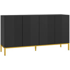 HOMCOM - Buffet 55,1 po L, armoire de rangement - noir-Lignes cannelées et base dorée pour un look élégant 
