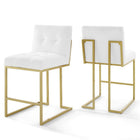 Modway - Privy Acier inoxydable doré Tissu rembourré Tabouret de comptoir - Or Blanc - Ensemble de 2-Ensemble de tabourets de comptoir de cuisine Glam Deco de 2