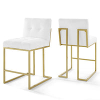 Modway - Privy Acier inoxydable doré Tissu rembourré Tabouret de comptoir - Or Blanc - Ensemble de 2-Ensemble de tabourets de comptoir de cuisine Glam Deco de 2