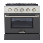 Kucht - 30 po Série KNG Cuisinière Pro Style au gaz naturel - Acier inoxydable/Gris ciment-Cuisez et pâtissez comme un pro grâce au four à convection extra-grand offrant une capacité de 4,2 pi³, une configuration à cinq grilles et une vaste fenêtre d’observation
