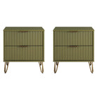 Manhattan Comfort - DUMBO 20,07" Table de nuit moderne 2 tiroirs - Vert olive - Lot de 2-Moderne-contemporain avec une touche de glamour - Table de nuit pour chambre et salon, lot de 2