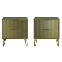 Manhattan Comfort - DUMBO 20,07" Table de nuit moderne 2 tiroirs - Vert olive - Lot de 2-Moderne-contemporain avec une touche de glamour - Table de nuit pour chambre et salon, lot de 2