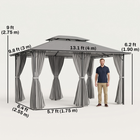 Outsunny - Pavillon de terrasse 10 pi l x 13 pi L avec rideaux - gris foncé-La construction solide avec une toile à double ventilation assure la stabilité par vent fort