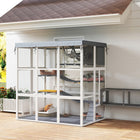 PawHut - Enclos extérieur pour chat 71 po Catio avec bâche imperméable, gris-Tissu Oxford protégeant contre la pluie et les rayons UV 