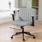 HOMCOM - Fauteuil de bureau large à croisillons avec accoudoirs et roulettes - gris-Hauteur de l’assise et des accoudoirs réglable, fonction de bascule douce pour un confort personnalisé 