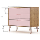 Manhattan Comfort - Ensemble de commodes de chambre à coucher Rockefeller style milieu du siècle - nature et rose pâle - ensemble de 3-Recommandé pour un téléviseur jusqu'à 65 pouces