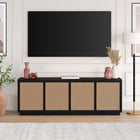 Hudson&Canal - Meuble TV Pryce pour téléviseurs jusqu'à 78 pouces - Grain noir/rotin naturel-Fabriqué en MDF robuste et en faux rotin de couleur naturelle dans une finition grainée noire artisanale