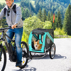 Aosom - Remorque de vélo pour chien, chariot pour animal de compagnie, wagon de voyage, porte-bagages pour vélo avec attelage, pliable pour voyager, vert-Portes avant et arrière zippées pour une entrée facile 