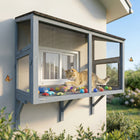 PawHut - Enclos extérieur pour fenêtre, maison pour chat d’extérieur, 39,4 po L - gris-Deux portes permettent un accès facile ou une connexion à une aire de jeu étendue 