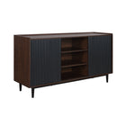 Manhattan Comfort - Buffet Duane 59,05 po style mid-century moderne - marron foncé et noir-Pieds en métal pour la mode et la durabilité