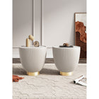Manhattan Comfort - Lot de 2 tables d’appoint Anderson 46,8 cm modernes, revêtement similicuir, crème-Magnifique plateau de table en céramique effet marbre