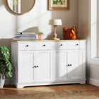 HOMCOM - Buffet 140 po L avec rangement - blanc-Convient pour la cuisine, le salon, la salle de bain pour ranger des ustensiles, de la papeterie ou des serviettes 