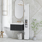 HOMCOM - Armoire de rangement de salle de bain étroite et haute 73 po - grain de bois blanc-Le style ferme moderne avec portes de grange ajoute une touche rustique 