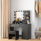 HOMCOM - Coiffeuse avec miroir et lumières - 40,9 po L x 15,7 po l x 55,1 po H - noir-Grand espace de rangement avec un tiroir, 3 étagères ouvertes et une armoire avec étagères intérieures réglables 