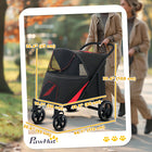PawHut - Poussette pour animaux pliable à un clic avec amortisseur, noire-Roues avant universelles en EVA et roues arrière directionnelles en EVA avec freins 