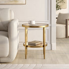 Hudson&Canal - Table d'appoint ronde Hera (50 cm de largeur) avec étagère miroir - Laiton antique-Nettoyer avec un chiffon doux et sec, sans produits chimiques agressifs ni produits de nettoyage abrasifs