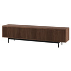 Hudson&Canal - Meuble TV Whitman pour téléviseurs jusqu'à 85 pouces - Noyer satiné-Le dessus a une capacité de poids de 75 lb, la zone de rangement intérieure peut contenir 45 lb dans chaque section