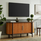 Modway - Coralie Courbe Cuir végane Buffet ovale - Noyer Tan-Portes coulissantes