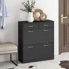 HOMCOM - Armoire à chaussures d’entrée avec 2 tiroirs rabattables pour 12 paires - noir-Les étagères intérieures sont réglables sur 2 niveaux ou amovibles pour s'adapter à des chaussures de différentes hauteurs