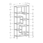 Monarch Specialties - 7159 72 po H Etagere - Metal Blanc Et Verre Trempe-9 tablettes asymétriques, tailles variées