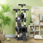 PawHut - Arbre à chat 68 po, tour condo grande à plusieurs niveaux - gris-Base solide en panneaux de particules recouverte d'une peluche douce et chaude 