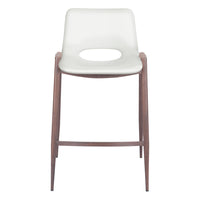 Zuo - Desi Tabouret de comptoir - Blanc/Noyer - Ensemble de 2-Tissu en faux cuir doux et durable