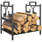 Outsunny - Porte-bûches extérieur- support à bois robuste avec poignées, noir-Construit avec des tubes métalliques robustes, assurant une durabilité par tous les temps et une résistance à la rouille 