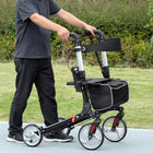 HOMCOM - Déambulateur pliant avec grand siège, dossier et sac - noir-Se plie complètement sans outils en quelques minutes, également semi-pliable pour plus de rapidité 
