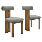 Modway - Torian Tissu Boucle Chaise à manger - Noyer gris clair - Ensemble de 2-Chaises sans accoudoirs à trois pieds