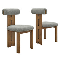 Modway - Torian Tissu Boucle Chaise à manger - Noyer gris clair - Ensemble de 2-Chaises sans accoudoirs à trois pieds