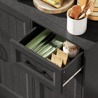 HOMCOM - Armoire de garde-manger 71 po avec station de charge - noir-Les portes arquées et les détails en panneau rainuré ajoutent un charme chaleureux et moderne 