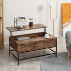 HOMCOM - Table basse relevable avec compartiment de rangement caché - brun rustique-Plateau de bureau réglable pour répondre à différents besoins, comme travailler ou manger