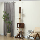 PawHut - arbre à chat du sol au plafond 89 po-100 po hauteur réglable - brun-Large base et dispositif anti-basculement pour plus de stabilité et de sécurité 