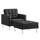 Modway - Loft Touffe Cuir végane Fauteuil et ensemble ottoman - Argent noir-Ensemble de fauteuil et ottoman du milieu du siècle