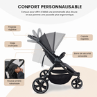 MotionGrey - Poussette de jogging pliable  à 3 roues avec canopy et harnais à 5 points - Noir-Auvent intégré offrant une couverture supplémentaire, avec un fini noir polyvalent