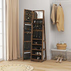 HOMCOM - Armoire à bijoux avec miroir - 15 po L x 15 po l x 63 po H - brun rustique-Comprend des fentes pour boucles d’oreilles, des crochets pour colliers et bracelets, des emplacements pour bagues, des boîtes pour crayons à sourcils, des étagères 