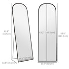 HOMCOM - Miroir pleine longueur - 19,7 po l x 63,6 po H - noir-Peut être fixé au mur, posé au sol ou appuyé contre le mur, offrant des options de placement polyvalentes 